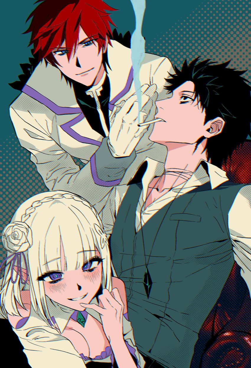 Re:从零开始的异世界生活、Re:从零开始的异世界生活、爱蜜莉雅 (从零开始的异世界生活) 1名女孩 2个男孩 辫子 冠冕发辫 精灵
