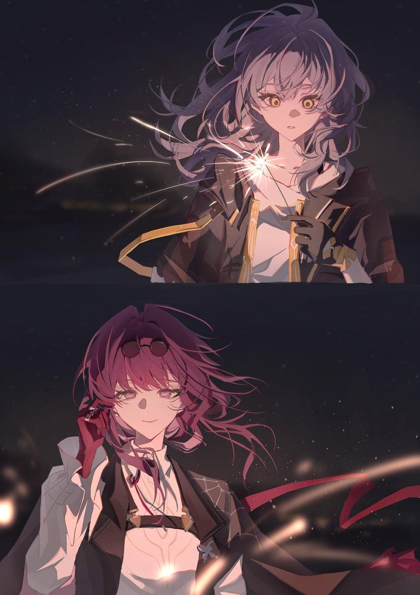 崩坏：星穹铁道、崩坏系列、卡芙卡 (崩坏：星穹铁道) 2名女孩 腰带 黑框眼镜 黑色皮带 黑色项圈