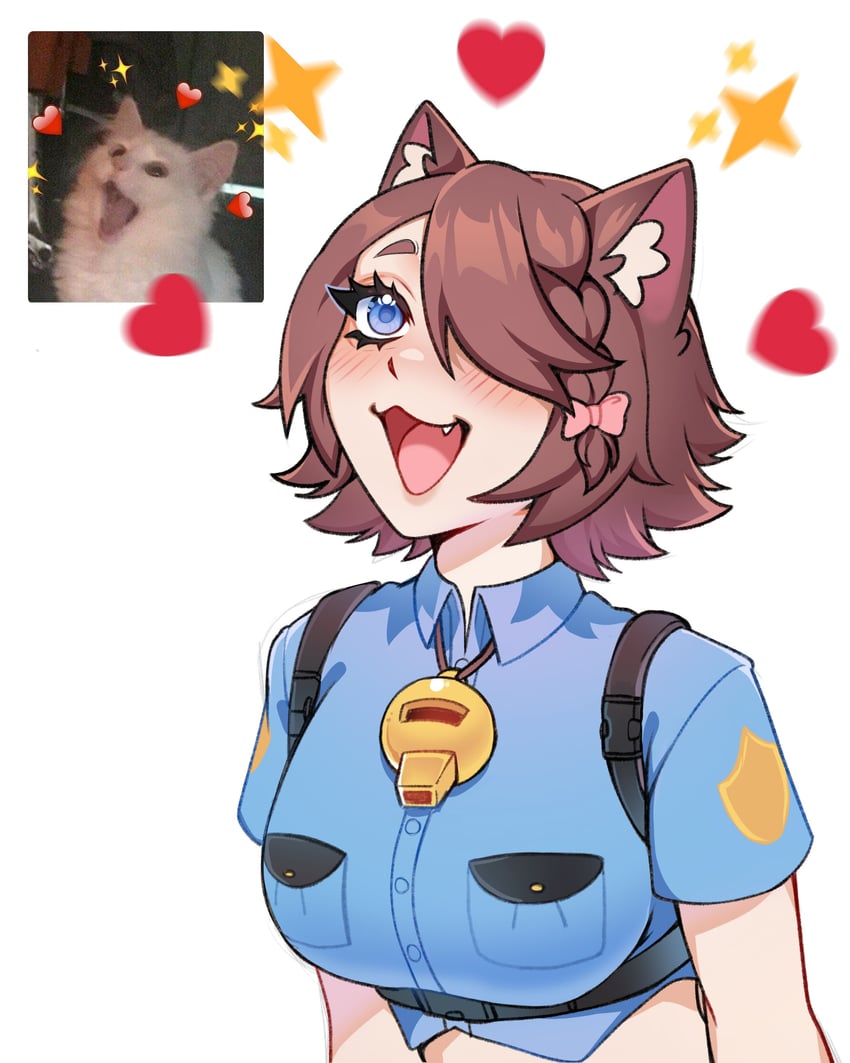 个人势虚拟主播、Whimzee (Vtuber) 1名女孩 兽耳 蓝眼 脸红 蝴蝶结