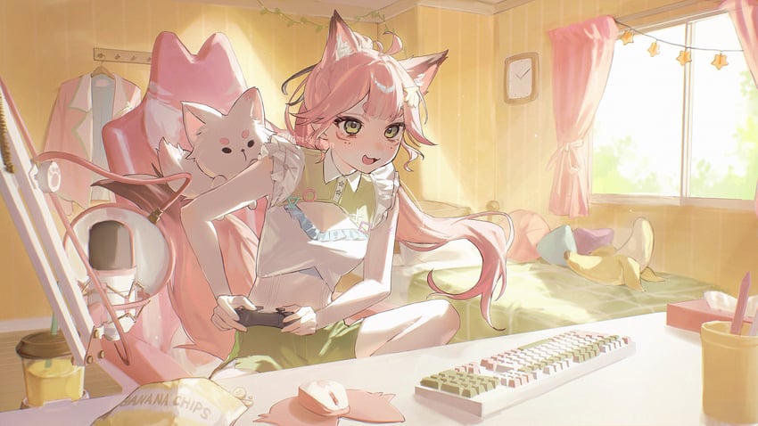 原创 1名女孩 呆毛 兽耳毛 兽耳 脸红
