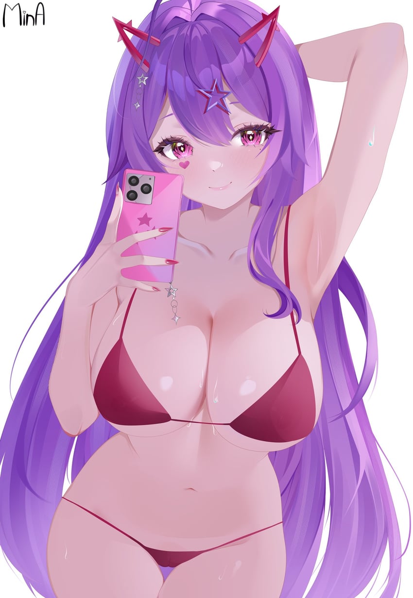 个人势虚拟主播、Akuma Nihmune 1名女孩 腋下 比基尼 乳房 手机