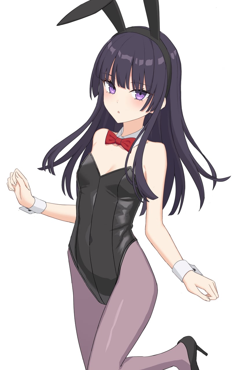 原创 1名女孩 兽耳发箍 兽耳 黑发 黑色紧身连体衣