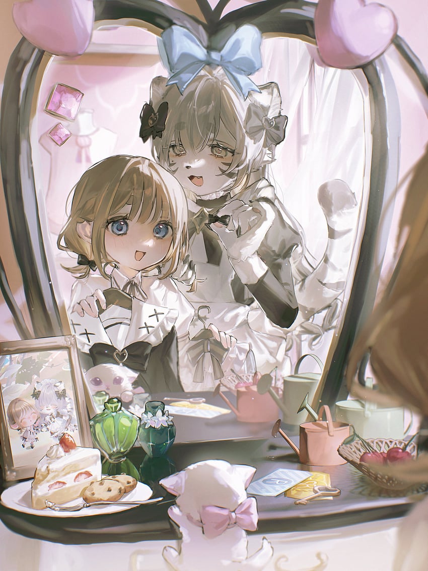 原创 2名女孩 :D 兽耳 围裙 黑色蝴蝶结