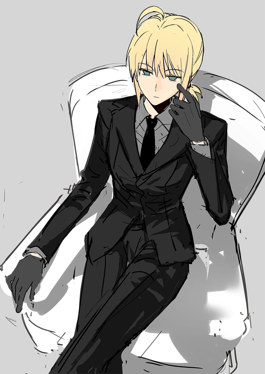 Fate/Zero、Fate系列、阿尔托莉雅·潘德拉贡 (Fate) 1名女孩 呆毛 黑色手套 黑色夹克 黑色领带