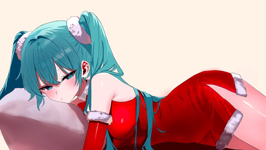 VOCALOID、初音未来 1名女孩 水色瞳 水色发 脸红 乳房