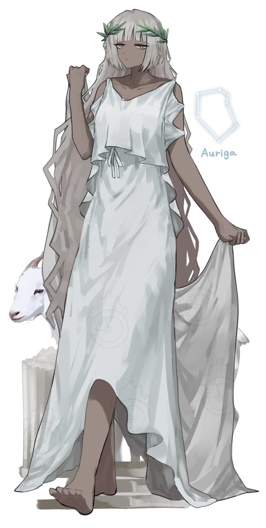 边狱公司、Project Moon、卡戎 (Project Moon) 1名女孩 古希腊服饰 御夫座 赤脚 柱子
