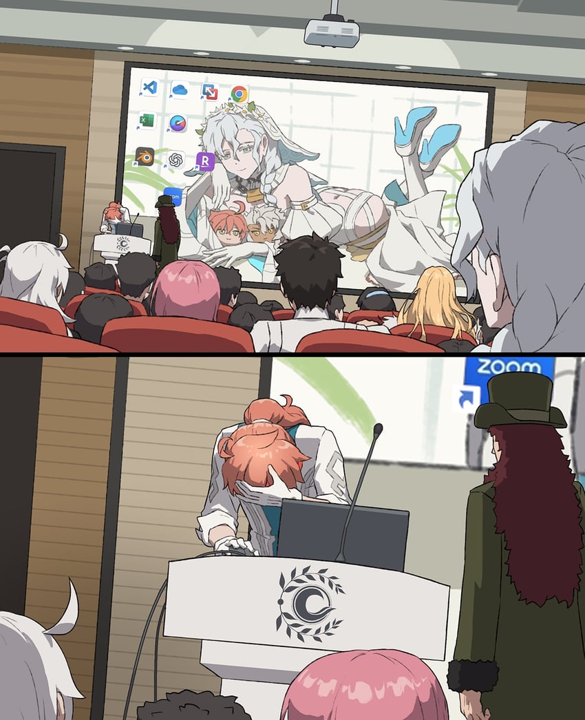 Fate/Grand Order、Fate系列、Google Chrome 2名女孩 5个男孩 呆毛 水蓝色外套 手臂放在侧边