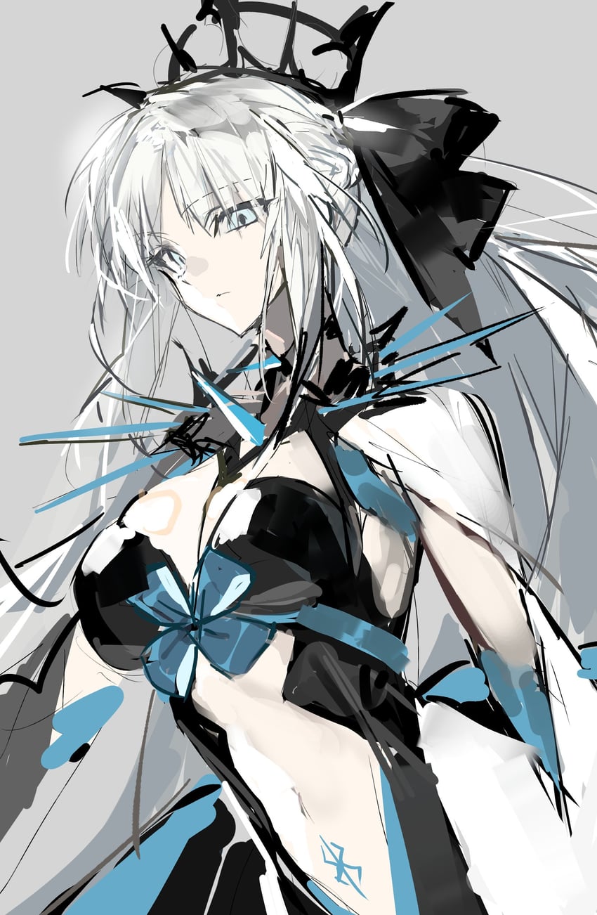 Fate/Grand Order、Fate系列、摩根勒菲 (Fate) 1名女孩 黑色蝴蝶结 黑色连衣裙 黑色王冠 蓝色蝴蝶结