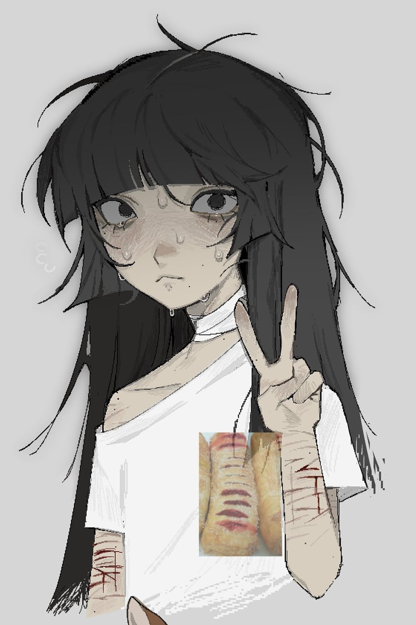 原创 1名女孩 :< 卧蚕 眼袋 缠绷带的脖子