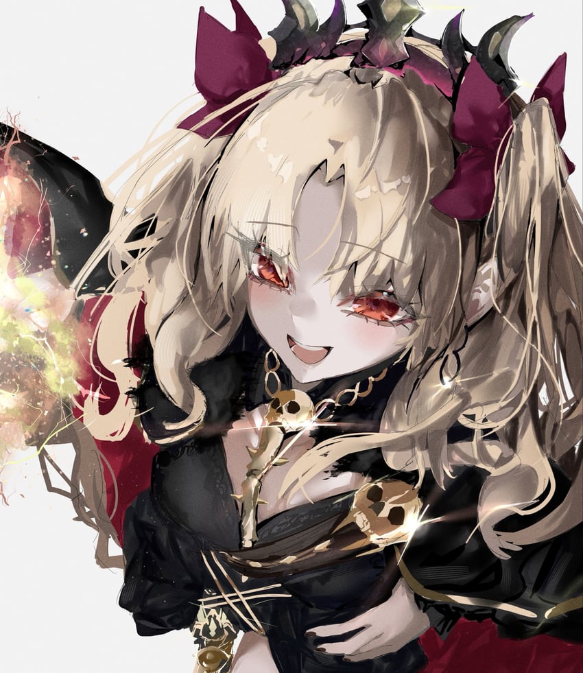 Fate/Grand Order、Fate系列、艾蕾什基伽尔 (Fate) 1名女孩 黑斗篷 黑色连衣裙 黑色指甲 黑色王冠