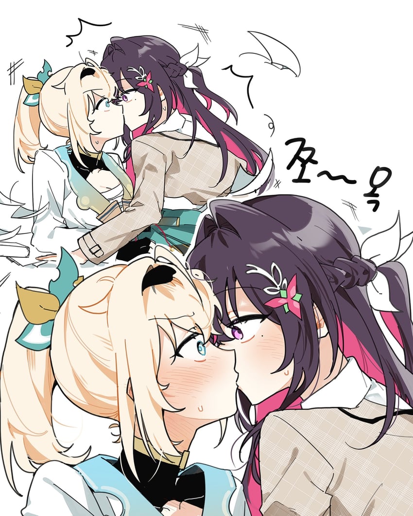 Hololive、AZKi、风真伊吕波 2名女孩 笑眼 黑色手套 金发 蓝眼