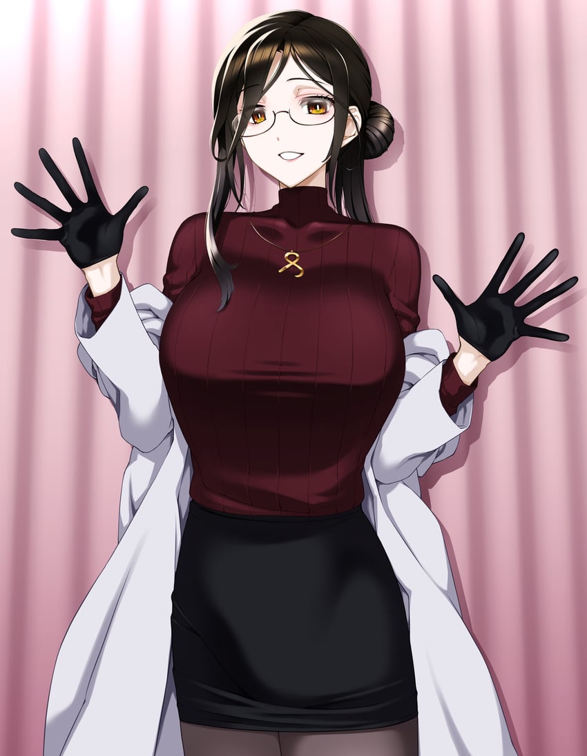 彩虹社、白雪巴 1名女孩 黑色手套 乳房 棕发 外套