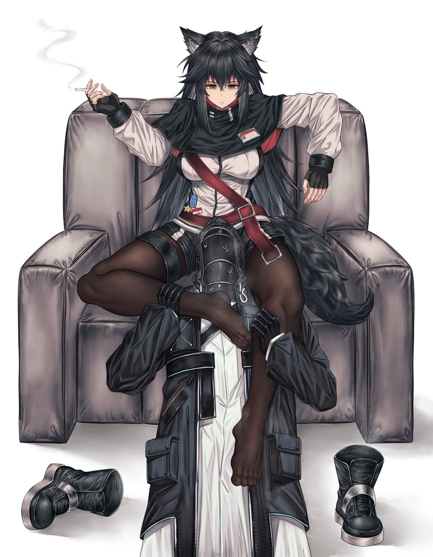 明日方舟、博士 (明日方舟)、德克萨斯 (明日方舟) 1名女孩 兽耳毛 兽耳 腿间 黑色靴子