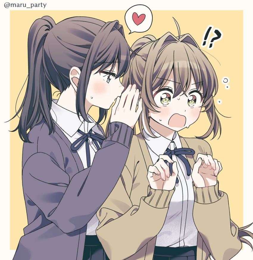 原创 !? 2名女孩 呆毛 黑发 黑色丝带