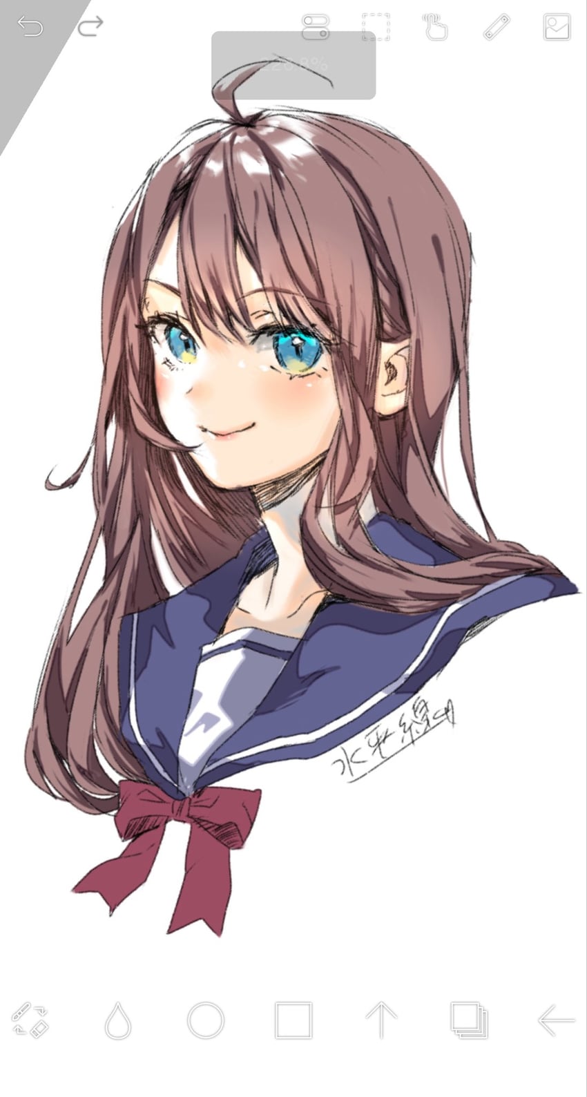 原创 1名女孩 呆毛 画框中的绘图软件 蓝眼 蓝色水手领