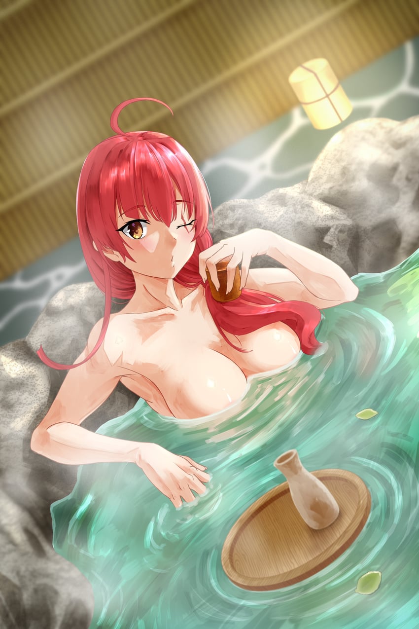 炽焰天穹、浅见真纪子 (炽焰天穹) 1名女孩 呆毛 乳房 杯子 手持