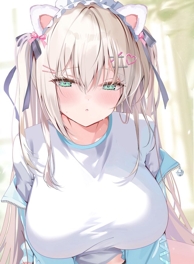 原创 1名女孩 惊讶 兽耳发箍 兽耳 水色瞳