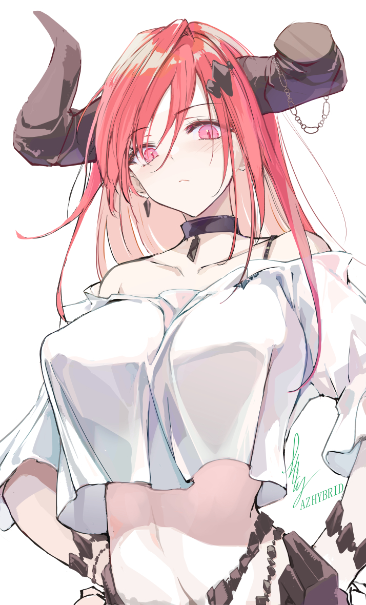 原创 1名女孩 作者名 露肩 黑色项圈 脸红