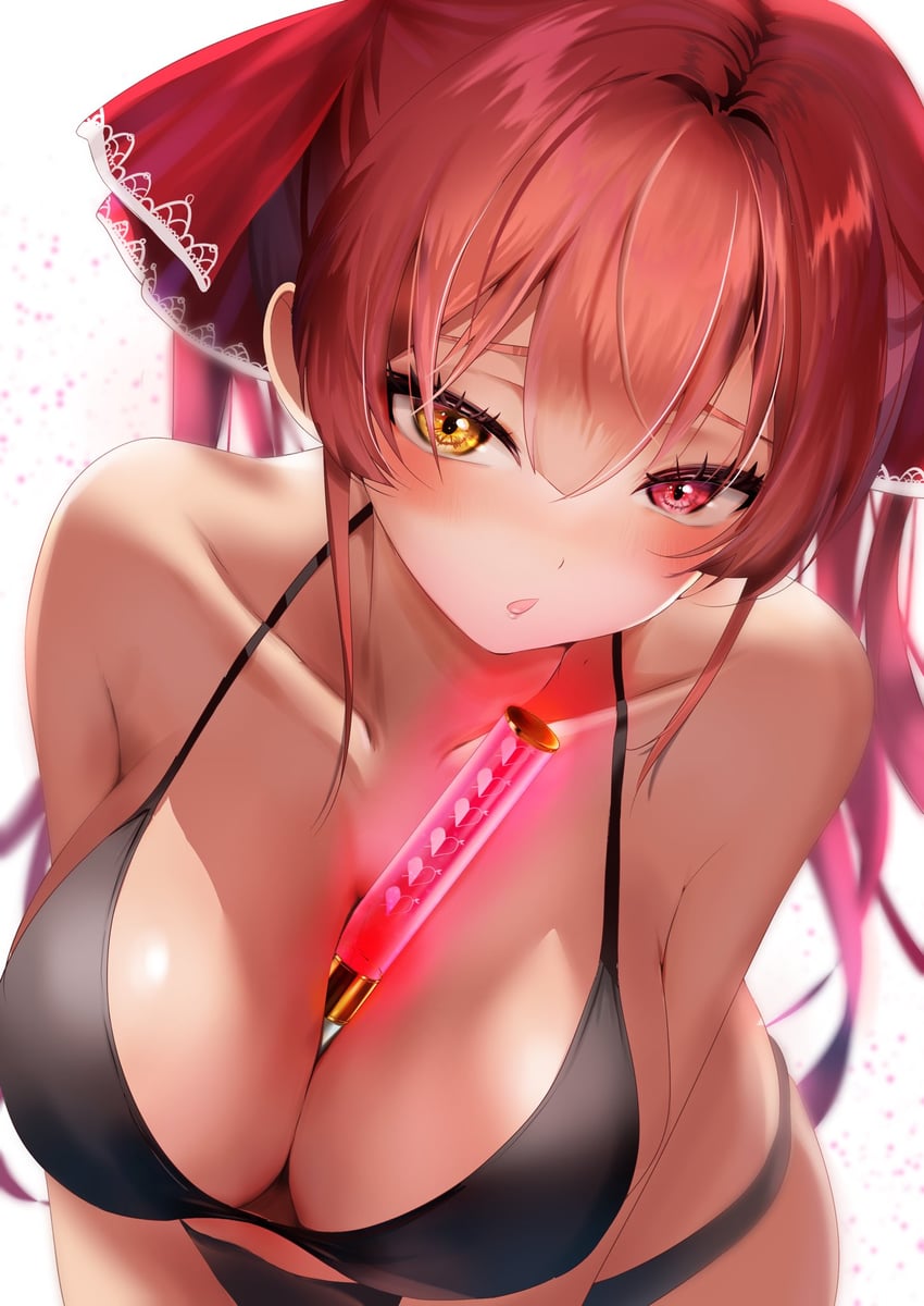 Hololive、宝钟玛琳 1名女孩 露肩 乳沟 比基尼 黑色比基尼
