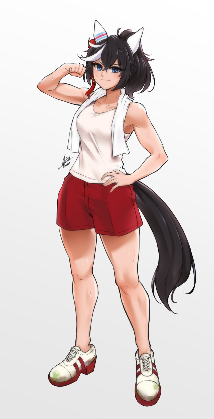 赛马娘、葛城王牌 (赛马娘) 1名女孩 兽耳 黑发 蓝眼 闭嘴