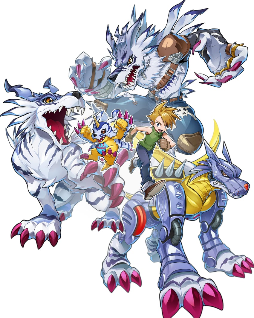 数码宝贝、数码宝贝大冒险、加布兽 1名男孩 铠甲 金发 蓝色盔甲 蓝眼