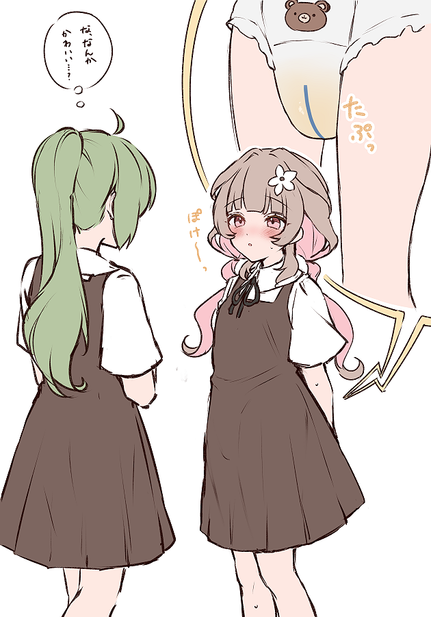 原创 2名女孩 问号 动物花纹 熊印花 黑色丝带