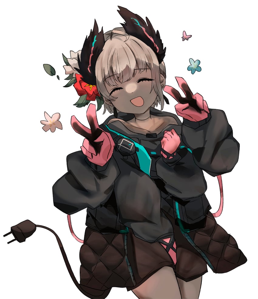 明日方舟、莱蒂亚 (明日方舟) 1名女孩 黑色手套 闭眼 深色皮肤女性 黑肉