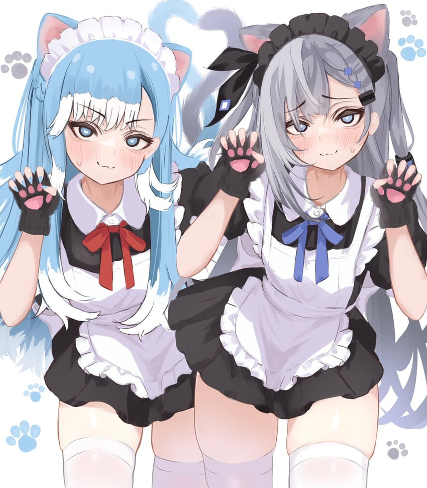 Hololive、Hololive Indonesia、Kobo Kanaeru 2名女孩 猫脸笑 兽耳 围裙 黑色连衣裙