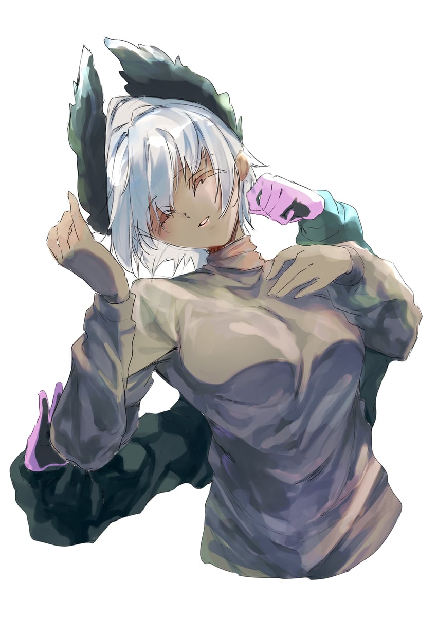 明日方舟、莱蒂亚 (明日方舟) 1名女孩 黑色手套 闭眼 深色皮肤女性 黑肉