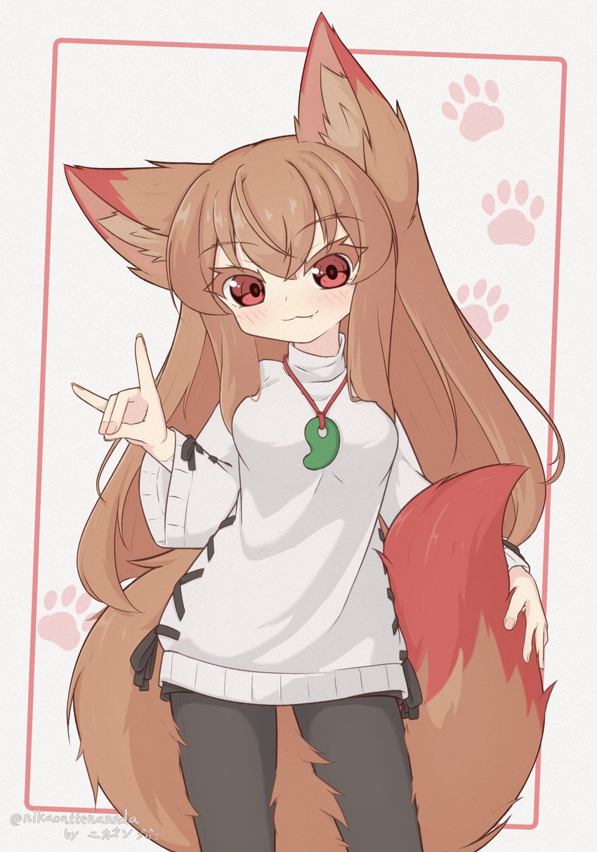 原创 1名女孩 猫脸笑 兽耳毛 兽耳 黑裤子