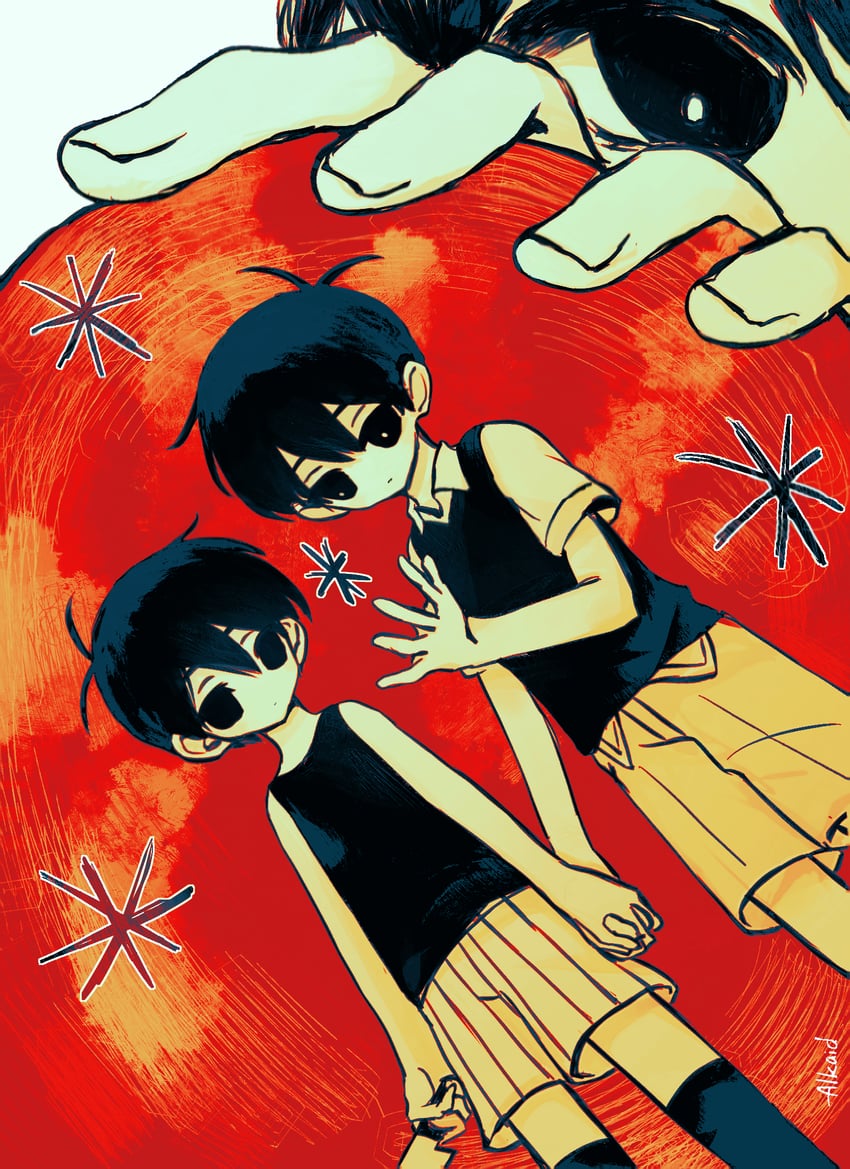 OMORI、Omori (OMORI)、Sunny (OMORI) 2个男孩 呆毛 苹果 黑瞳 黑发