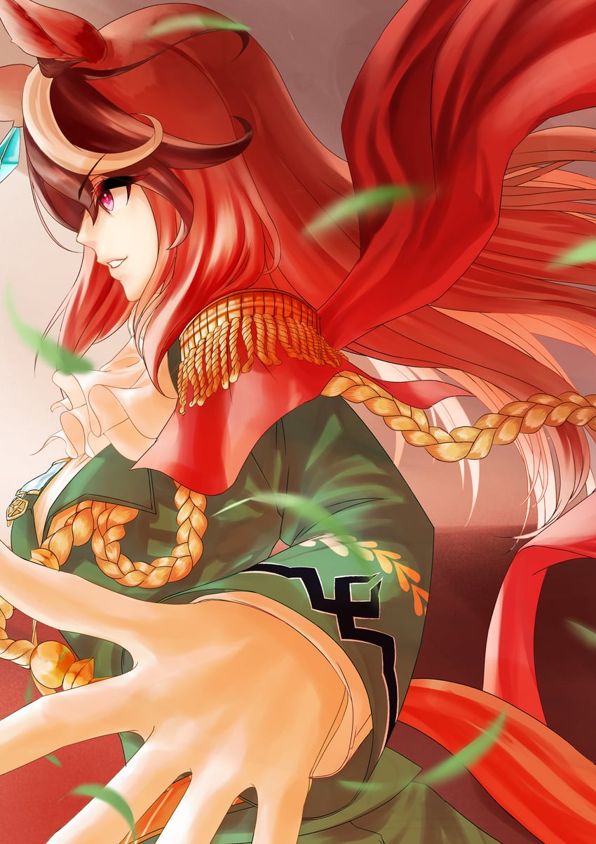 赛马娘、鲁道夫象征 (皇帝之路) (赛马娘)、鲁道夫象征 (赛马娘) 1名女孩 饰绪 兽耳 阿斯科特领巾 乳房
