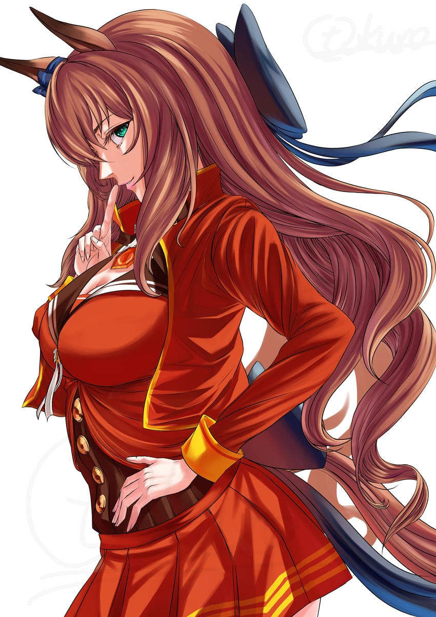 赛马娘、丸善斯基 (Formula R) (赛马娘)、丸善斯基 (赛马娘) 1名女孩 兽耳 蓝色蝴蝶结 蝴蝶结 乳房