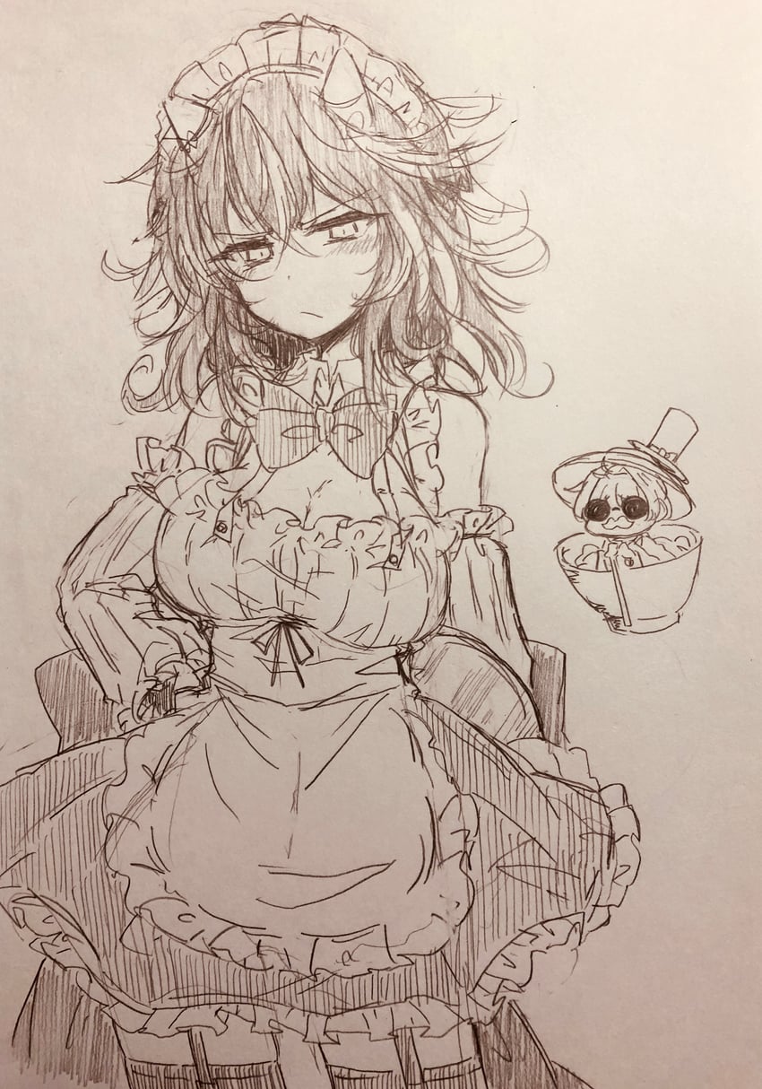 东方Project、鬼人正邪、少名针妙丸 2名女孩 围裙 露肩 蝴蝶结 碗