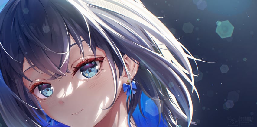 Hololive、Hololive英语、议会 (Kronii) 1名女孩 黑发 蓝眼 蓝发 蝴蝶结