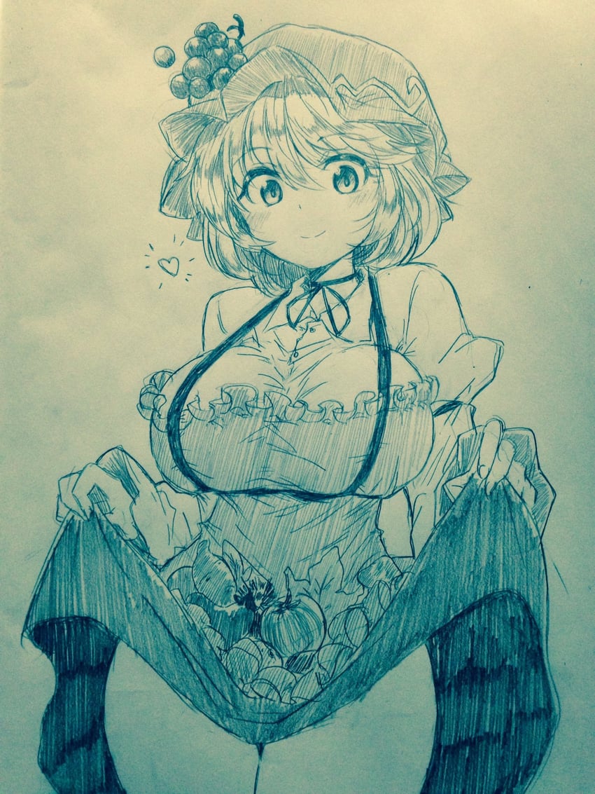 东方Project、秋穰子 1名女孩 苹果 脸红 乳房 闭嘴