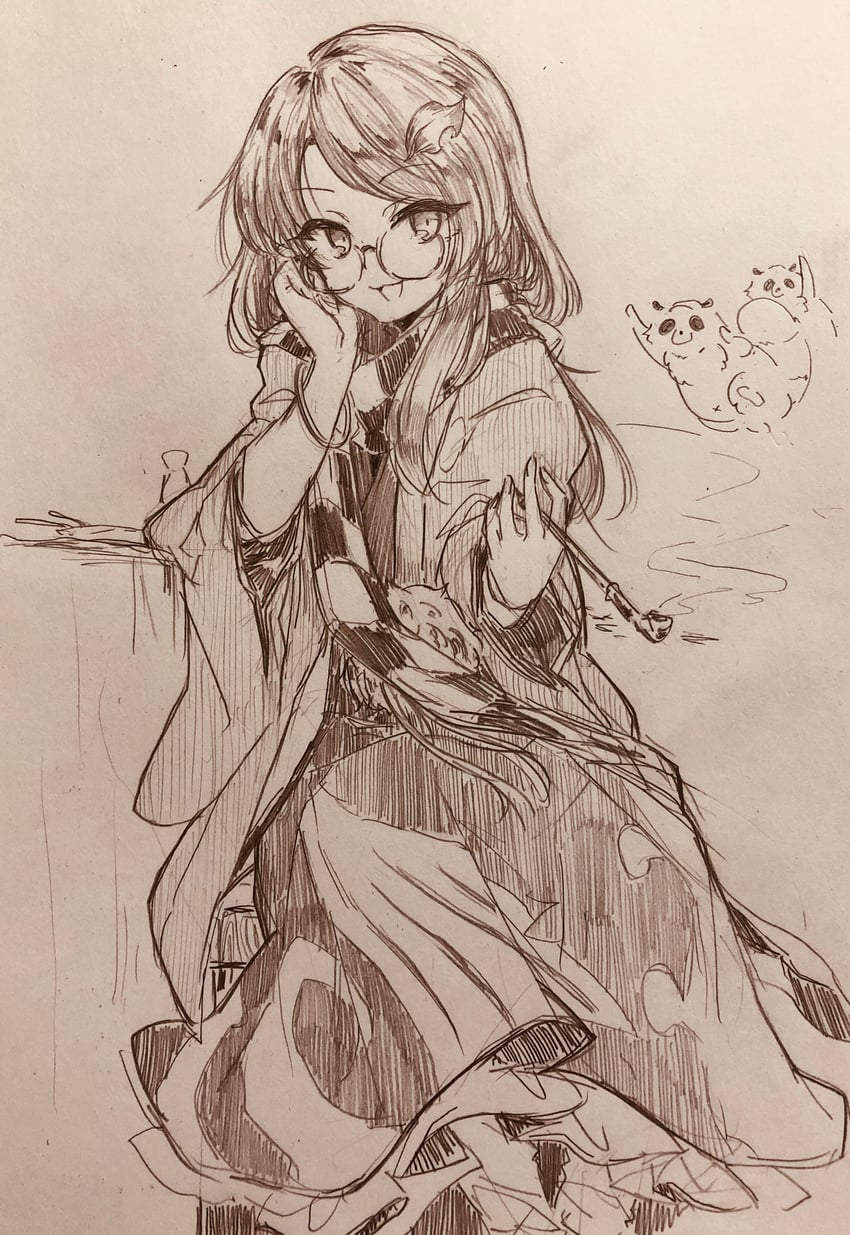 东方Project、二岩猯藏、二岩猯藏(人类态) 1名女孩 猫脸笑 格纹衣服 格子围巾 眼镜