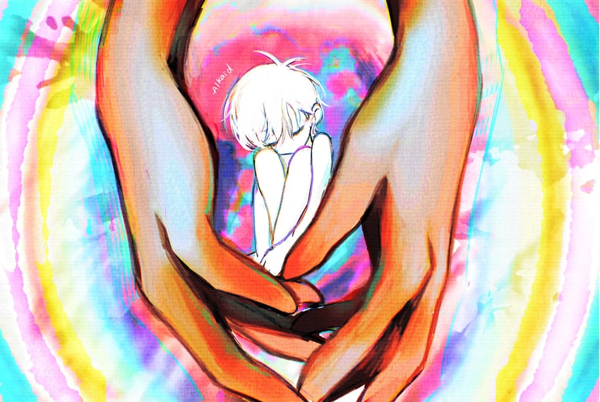 OMORI、Omori (OMORI) 1名男孩 呆毛 闭眼 屈膝 男性重心