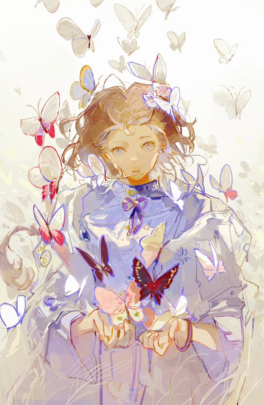原创 1名女孩 手镯 蓝眼 蓝色丝带 手链