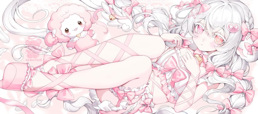 原创 1名女孩 兽耳 铃铛 蝴蝶结 辫子