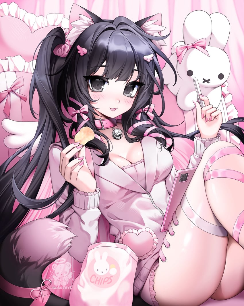 原创 1名女孩 兽耳毛 兽耳 铃铛 黑瞳