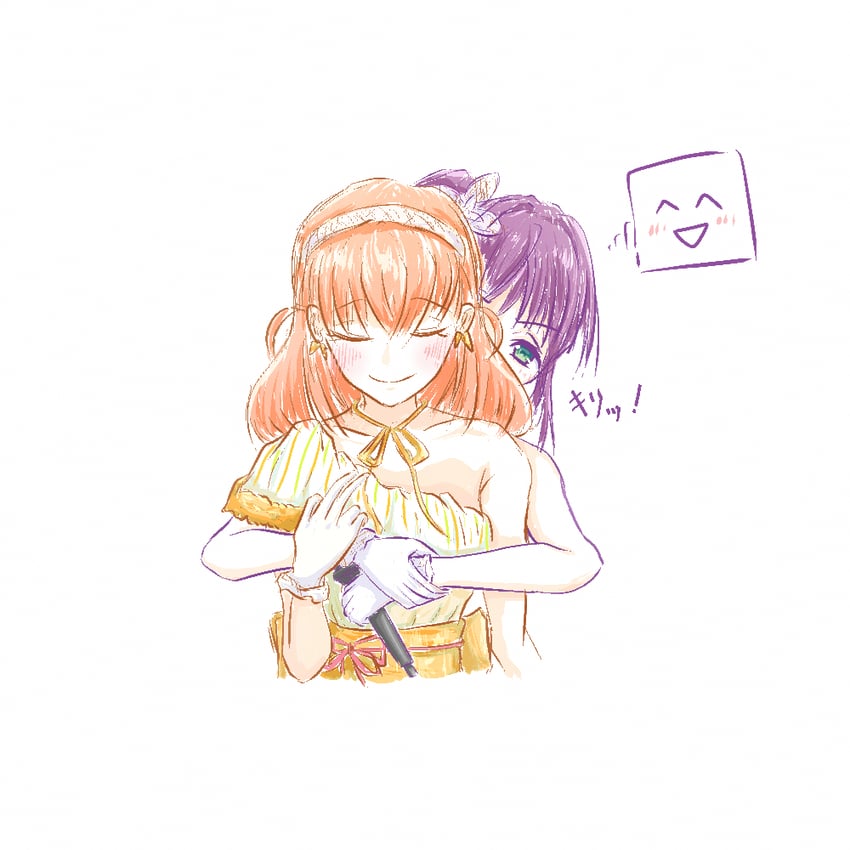 Love Live!、Love Live! 莲之空女学院学园偶像部、水彩世界 2名女孩 :D 微笑 樱桃色花束 闭眼