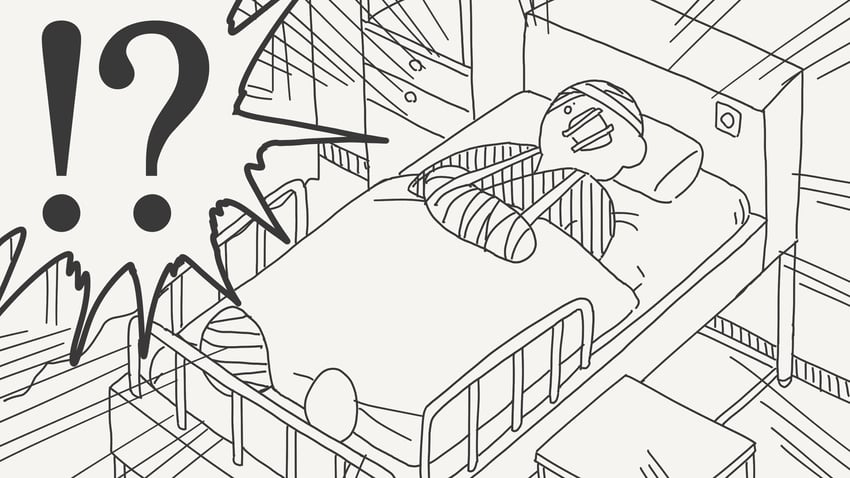 原创 !? 1名男孩 惊讶 秃头 缠着绷带的头