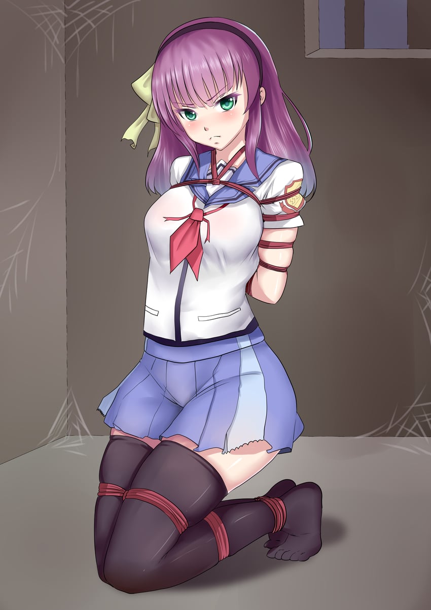 Angel Beats!、中村由利 1名女孩 愤怒面孔 双手背在身后 BDSM 黑色过膝袜