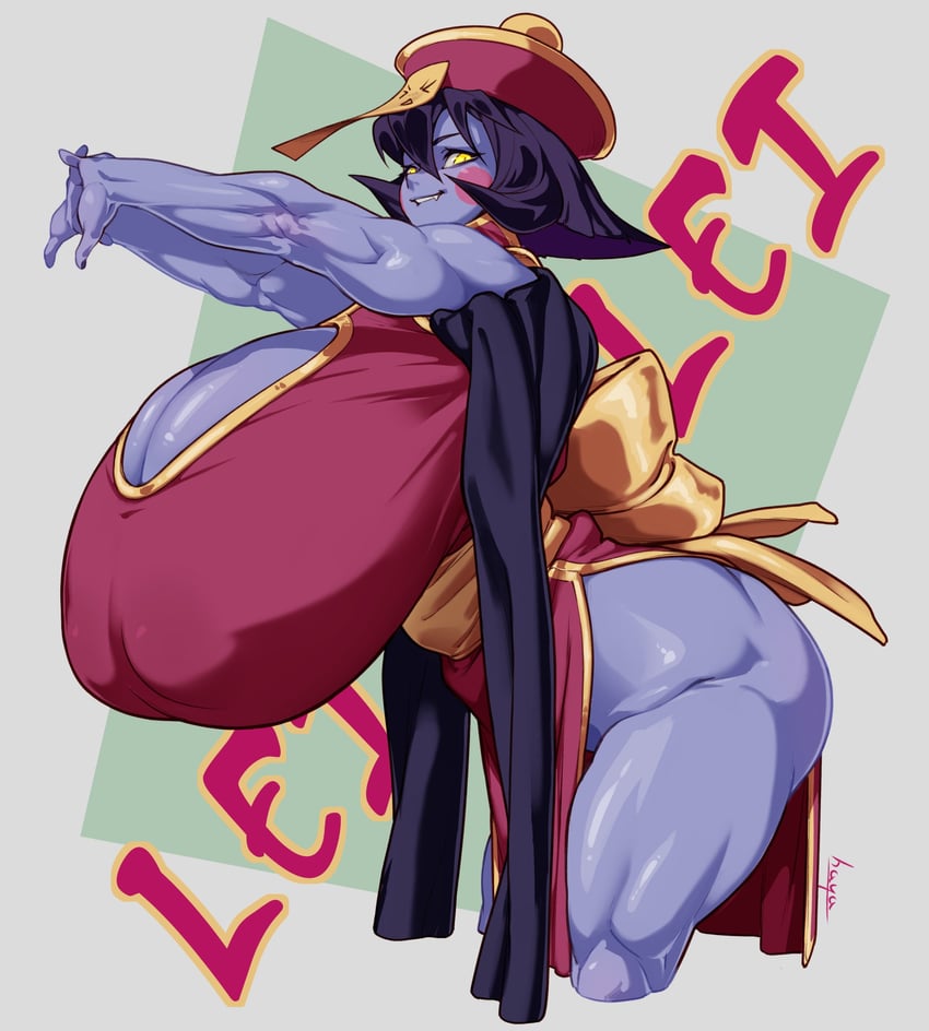吸血鬼系列、泪泪 (恶魔战士) 1名女孩 异形乳量 (大) 弯腰 蓝色皮肤 腮红贴纸