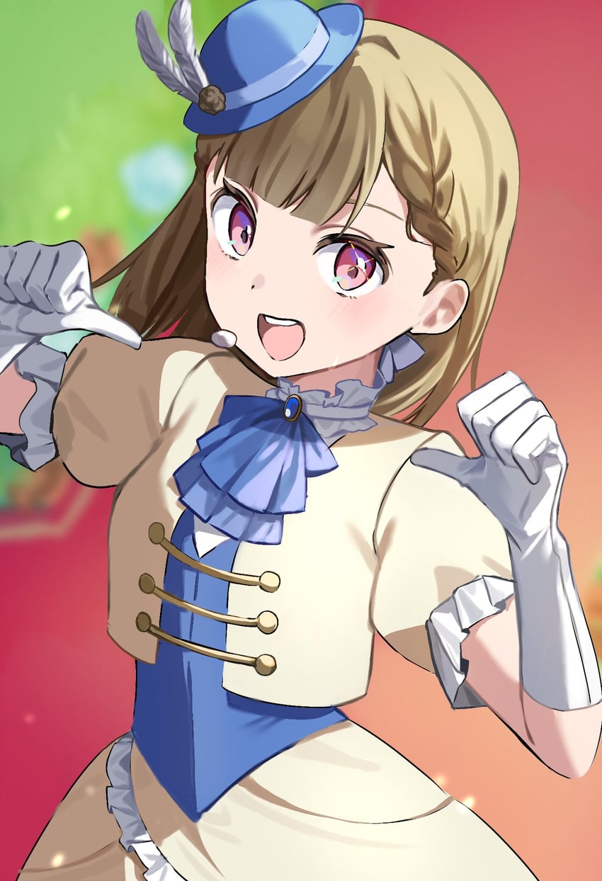 花开梦现、Love Live!、Love Live! 莲之空女学院学园偶像部 1名女孩 :D 蓝帽子 蓝色背心 模糊