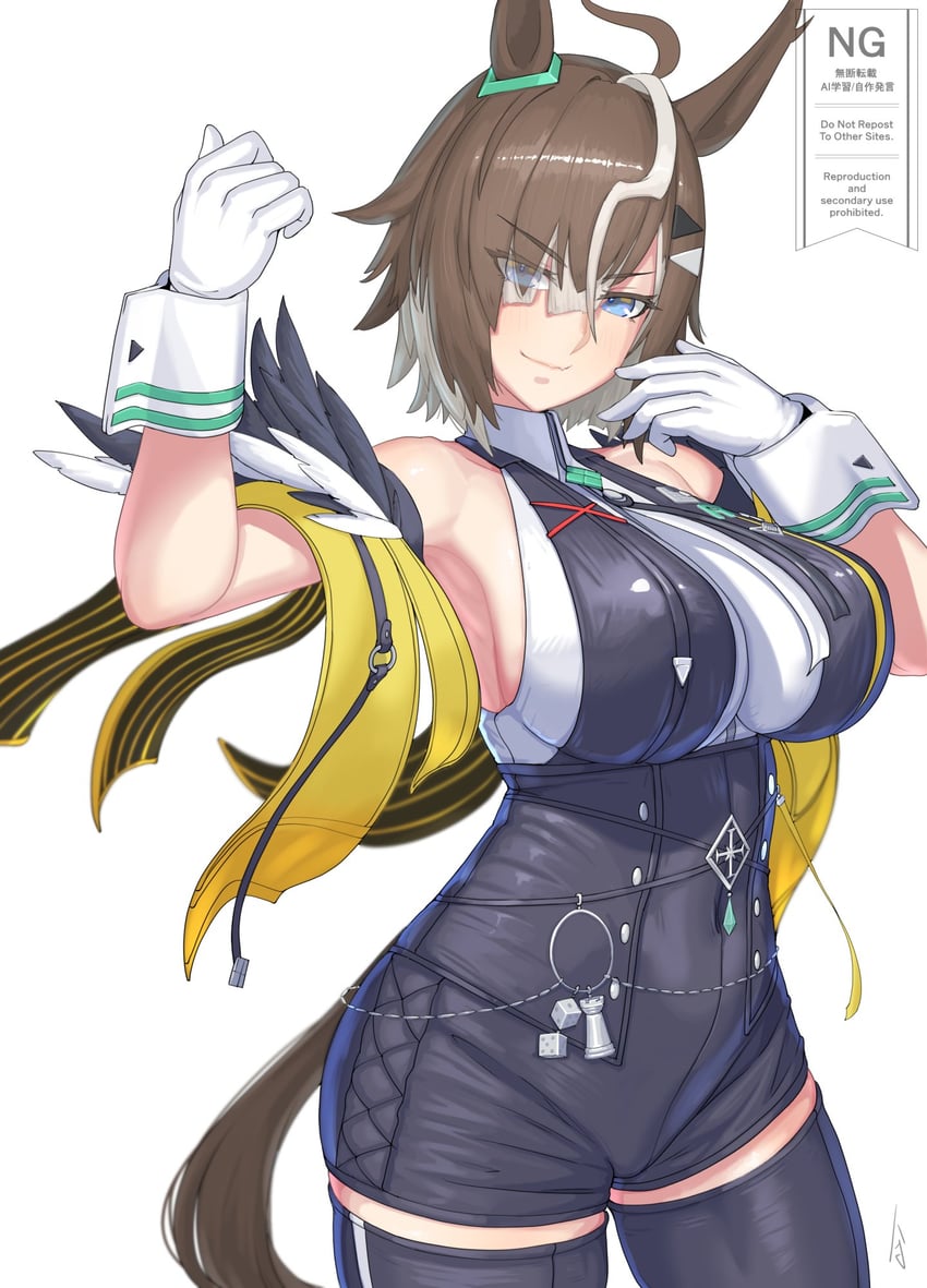 赛马娘、统治地位 (赛马) (赛马娘)、统领 (赛马娘) 1名女孩 呆毛 异形乳量 (大) 兽耳 举手