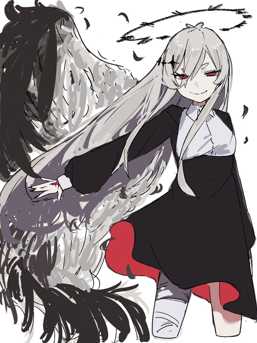 UTAU、剧药 1名女孩 呆毛 手臂放在侧边 缠着绷带的腿 绷带