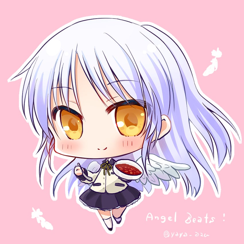 Angel Beats!、立华奏 1名女孩 天使 天使翅膀 黑色裙子 脸红