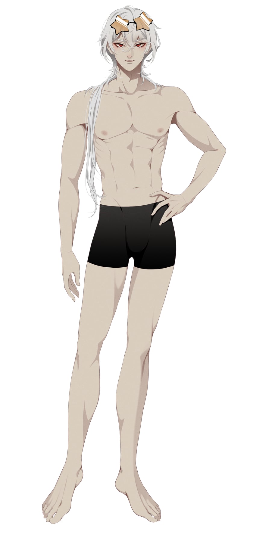 与死神约会、卡斯帕 (与死神有约) 1名男孩 腹肌 美少年 黑色短裤 头顶眼镜